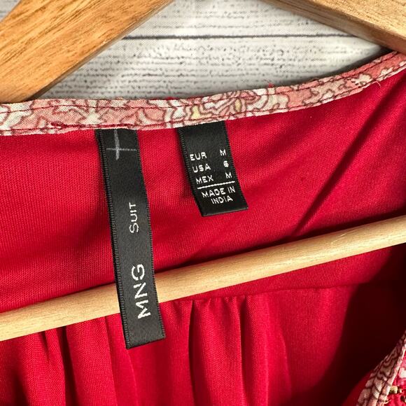 Mng Mango Suit Womens size 6 Drop Waist Sleeveless Beaded Day Mini Dress Red - Picture 5 of 11